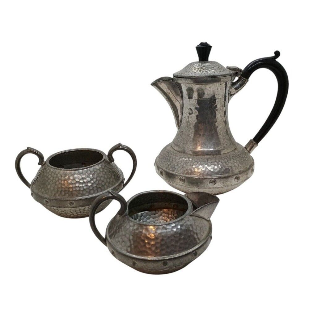Craftsman Sheffield Hammered Tea Coffee Set Lot Of 3